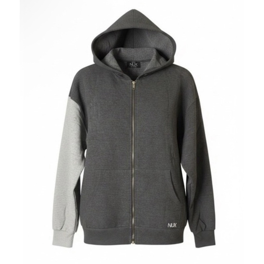 NUX LA Heather Combo Zip Up Hoodie Sweatshirt Medium Gray 100% Cotton New Unisex